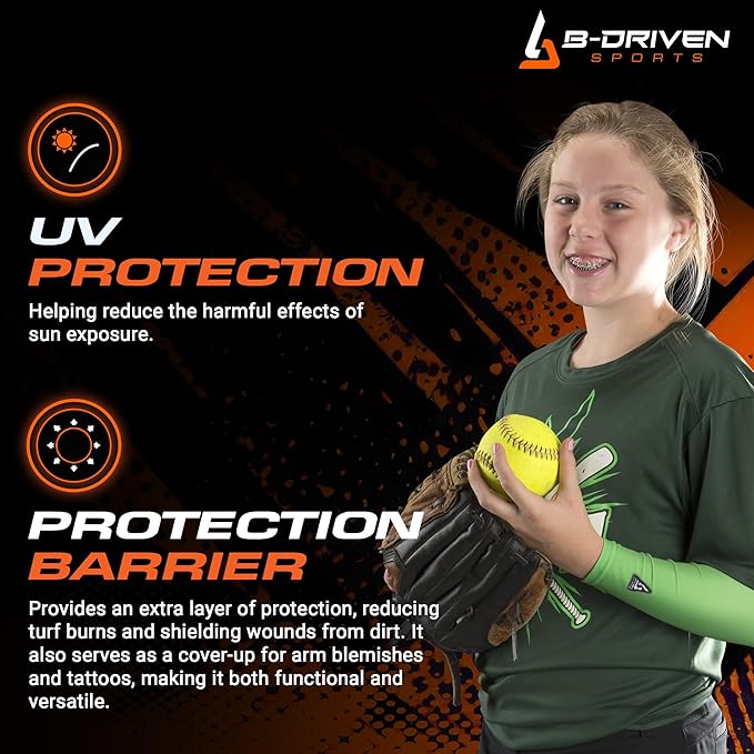 B-Driven Sports Pro-Fit Compression Arm Sleeve for Men, Women & Youth, Volleyball Baseball Basketball Weightlifting - Single