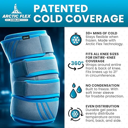 Vive Knee Ice Pack Wrap - Cold/Hot Gel Compression Brace - Heat Support Strap for Arthritis Pain, Tendonitis, ACL, Athletic Injury, Osteoarthritis, Women, Men, Running, Meniscus and Patella Surgery