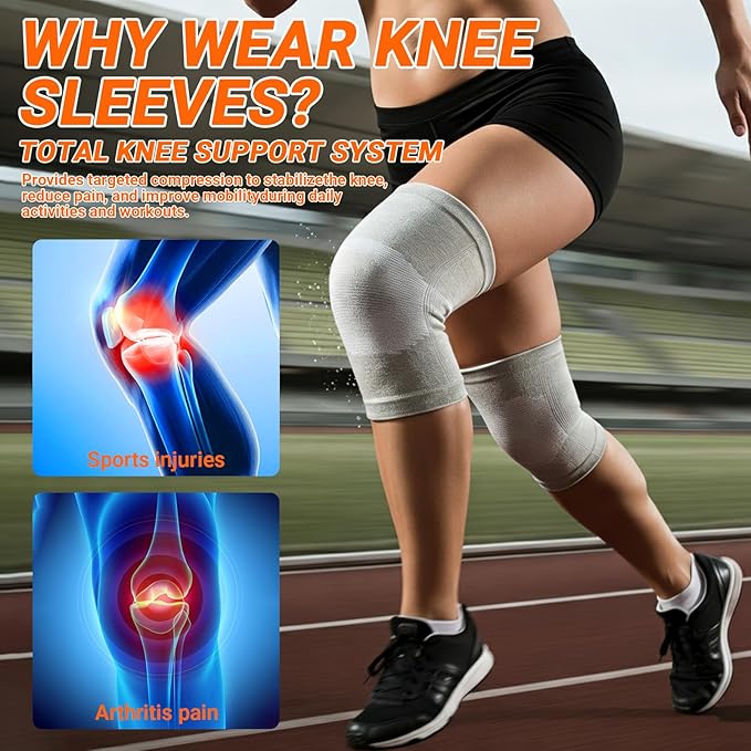 Knee Sleeves For Women Bamboo Pair Compression Leg Brace Pain Arthritis Plus Size Wraps Relief Running Sleeping Under Soft Elastic Vendas Para Rodillas Protector Gym Mujer Rodilleras Weightlifting(Black,Medium)
