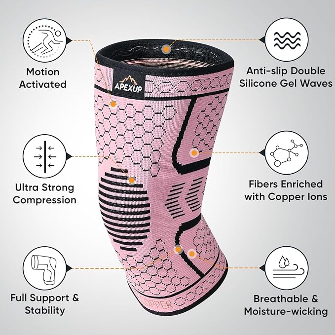 APEXUP Compression Knee Brace for Women, Copper Compression Sleeve for Knee Support, Arthritis Pain Relief, Meniscus Tear, ACL, Running