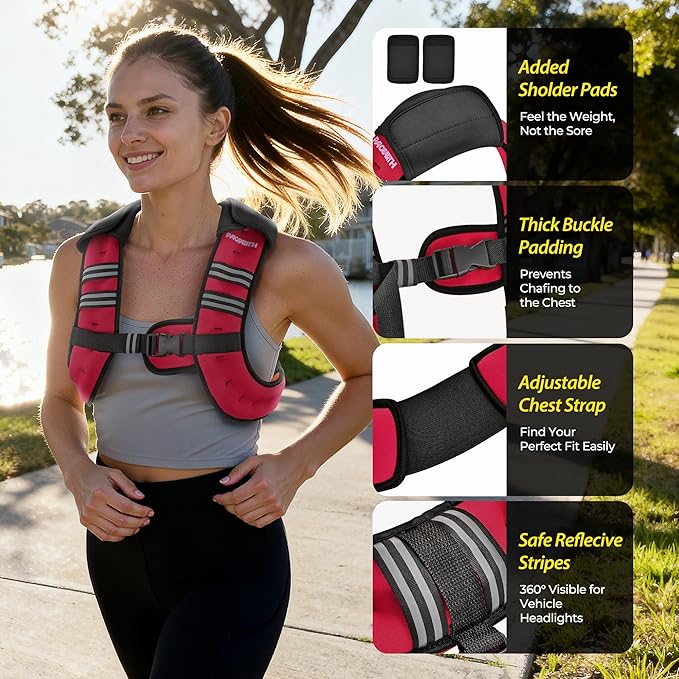 PACEARTH Weighted Vest,6lb/8lb/10lb/12lb/16lb/20lb/25lb/30lb Weight Vest with Reflective Stripe, Body Weight Vests for Women, Men, Weight Loss Workout, Strength Training, Running, Walking, Jogging