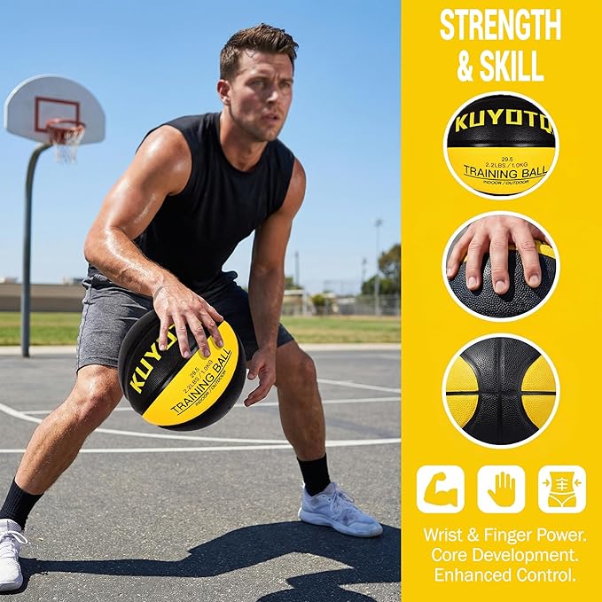 KUYOTQ 3LBS/3.3LBS/2.2LBS Weighted Heavy Training Basketball 29.5/28.5" in and Outdoor Improving Handling Dribbling Passing Rebounding Skill Composite Size 7/6 Weighted Training Basketball Equipment