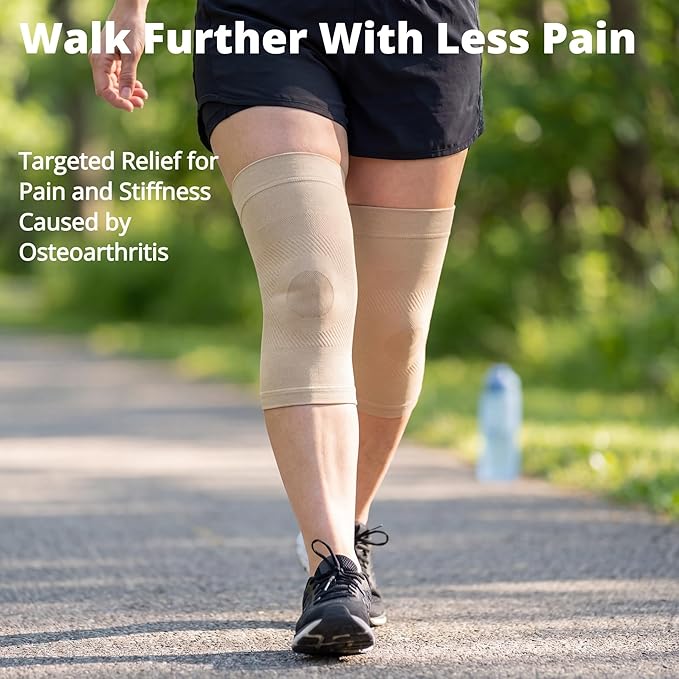 Knee Compression Sleeves, 1 Pair, Can Be Worn Under Pants, 20-30mmHg Strong Support Knee Brace for Unisex, Knee Support for Meniscus Tear, Arthritis, Pain Relief, Injury Recovery, Daily Wear,Beige 3XL