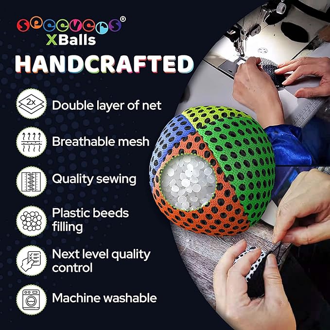 speevers Juggling Balls for Beginners and Professionals Set of 3, 14 Colors Available, 2 Layers of Net and Carry Case, Xballs Juggling Balls (Orange Green Yellow Blue, 3.2 oz)