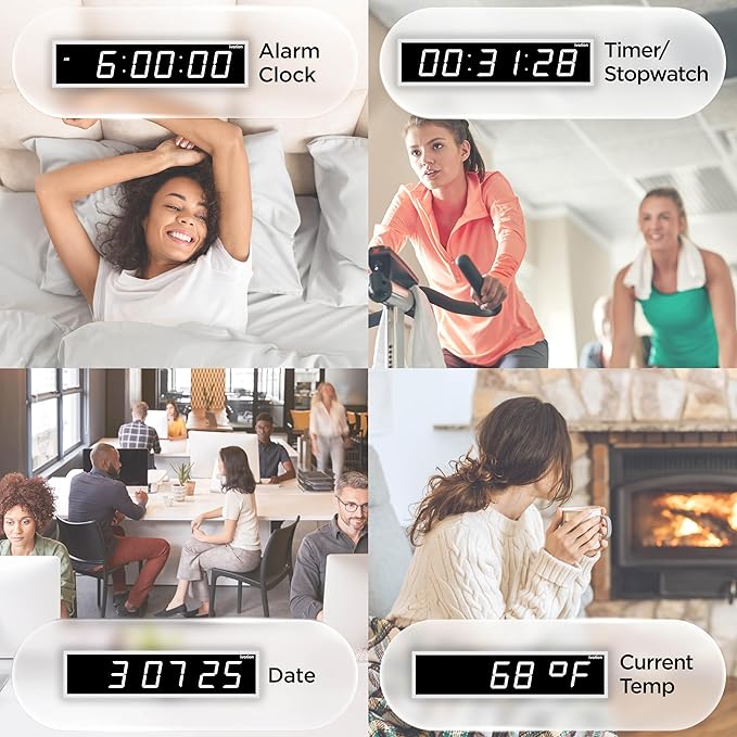 Ivation Huge Oversized 72" Large Digital LED Clock | Big Digital Clock w/Multi-Function Display – Stopwatch, Timer, Alarms, Temp & Date | 6 Brightness Levels, Time Memory & Remote (White)