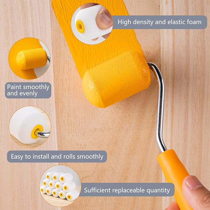 Mister Rui Foam Paint Roller, 12 Pack 2 Inch Paint Roller, Small Foam Paint Rollers, Mini Foam Paint Roller 2 Inch, Mini Rollers for Painting Small and Hard to Reach Spaces