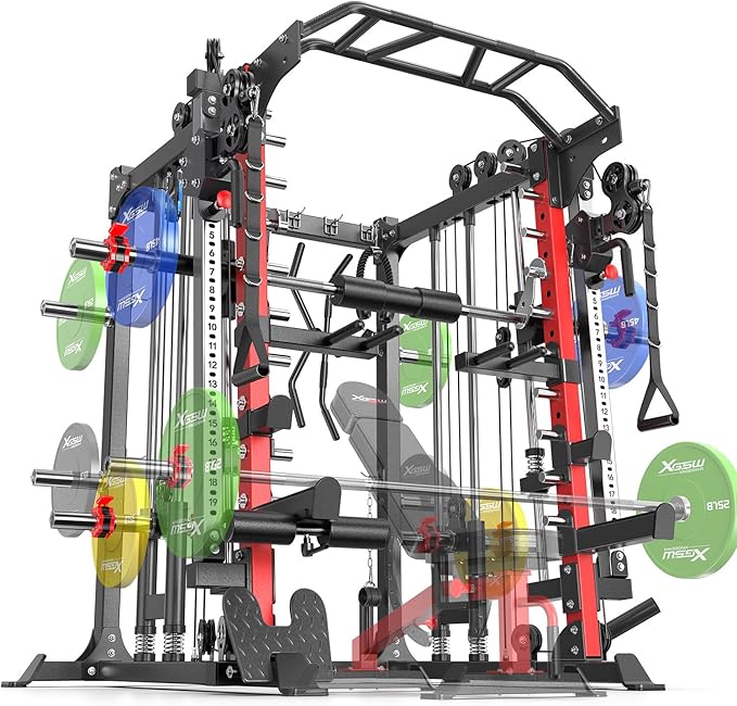 Multi-Purpose Squat Rack,Smith Machine Weight Rack Set with Cable Crossover System, Home Gym Power Racks, Power Racks and Packages