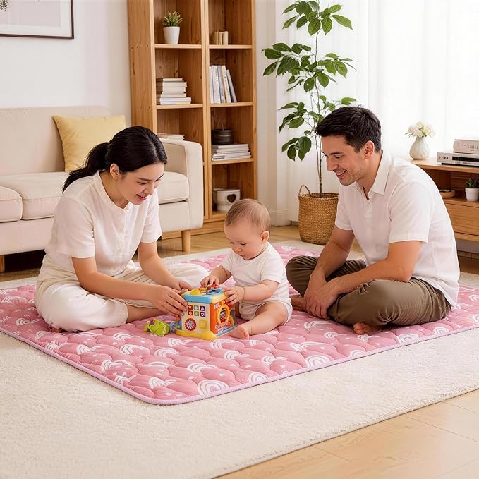 Viviland Baby Mats for Floor, 71x59 Inch Playpen Mat, Thicker & Large Soft Cushioning Padding Playmat for Baby and Toddlers Infants, Non-Slip & Machine Washable, Pink Rainbow