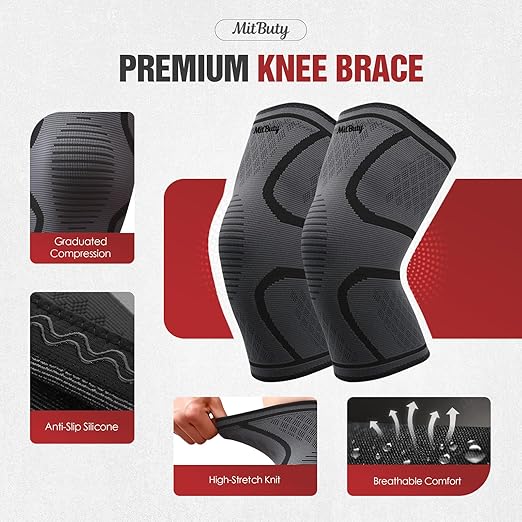 Compression Knee Brace for Women & Men, 2-Pack Knee Sleeve for Running, Basketball & Hiking, Compression Sleeve for Gym, Sports & Workout – Knee Support for Daily Activities (M: 17–19")