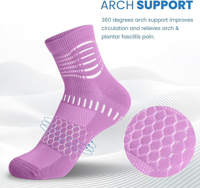 IRAMY Ankle Compression Socks for Women Men Plantar Fasciitis Relief 3/5 Pairs Cushioned Athletic Running Socks