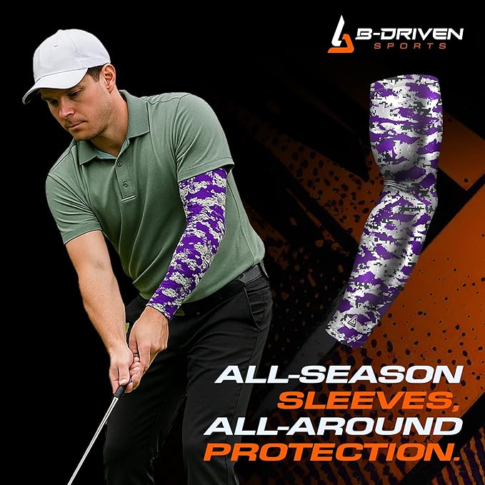 B-Driven Sports Pro Fit Compression Arm Sleeve - Arm Sleeve for Men Women & Youth - Basketball, Baseball, Football - Single