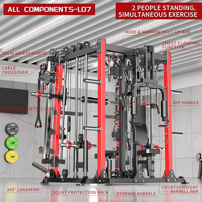 Multi-Purpose Squat Rack,Smith Machine Weight Rack Set with Cable Crossover System, Home Gym Power Racks, Power Racks and Packages