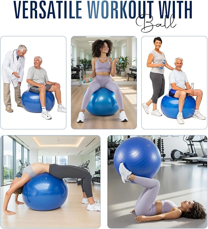 ROMIX Exercise Ball, Anti-Burst Extra Thick Birthing Pregnancy Ball with Pump, Fitness Swiss Yoga Balls 22in/26in/30in (55cm 65cm 75cm) Exercise Balls Physical Therapy for Pilates Home Gym