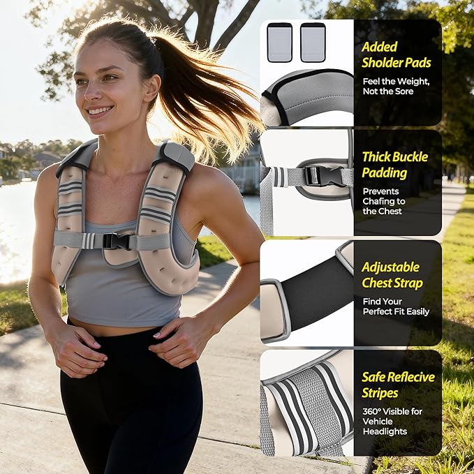 PACEARTH Weighted Vest,6lb/8lb/10lb/12lb/16lb/20lb/25lb/30lb Weight Vest with Reflective Stripe, Body Weight Vests for Women, Men, Weight Loss Workout, Strength Training, Running, Walking, Jogging