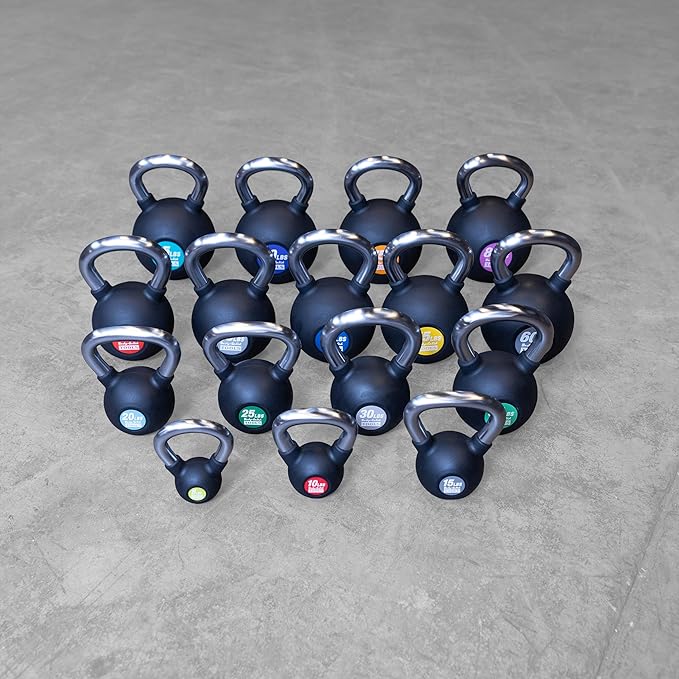 Body-Solid Tools (KBZ) Cast Iron Kettlebells from 5, 10, 15, 20 lb to 80 lbs with Rubber Coated Colored Weight and Non-Slip Handle, Kettlebell for Strength Training Home and Commercial Gym Equipment