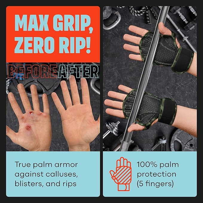 Mava Sports Open Gym Gloves with Integrated Wrist Support – Padded Weight Lifting Gloves for Men & Women – Silicone Grip Fingerless Workout Gloves for Cross Training & Fitness – 1 Pair