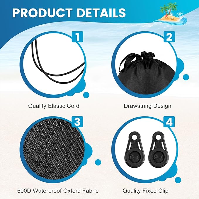 Strdfeve 2 Pack Beach Shade Accessories, Compatible with Shibumi Beach Canopy, Sandbag Weights with Clamps and Elastic Cords for Breezy and Low Wind Beach Setup, Canopy Not Included