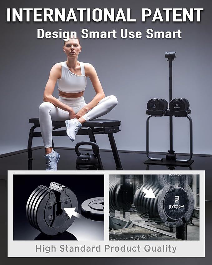 BYZOOM FITNESS Pure Series Adjustable Dumbbell - 12.5/25/27.5/75lb - ONE UNIT OR PAIR(check QTY before purchase) - 5-in-1/ 10-in-1 / 21-in-1 Flexible Hand Weights for Home Gym, Strength Training & Fitness Workouts, White OR Black