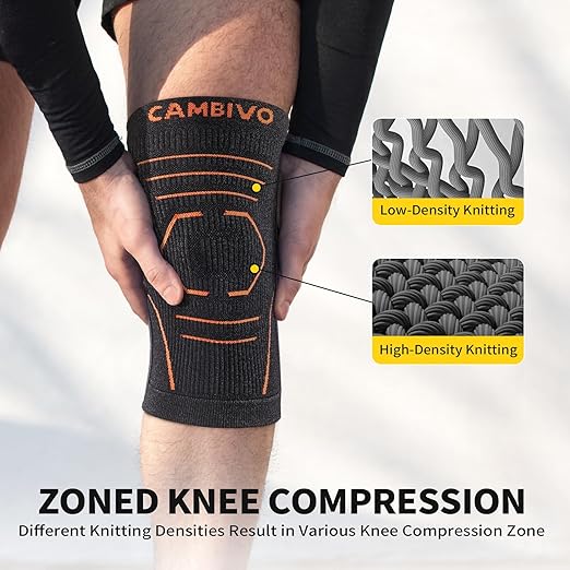 CAMBIVO Knee Brace for Women and Men with Side Stabilizer 2 Pack, Lightweight Knee Compression Sleeves for Knee Pain Relief, Knee Sleeves for Running, Workout and Daily Activities (Dark Gray, X-Large)