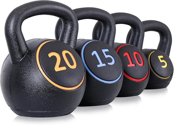 Nouva Kettlebell Sets with Storage Rack, Strength Training Kettlebells Wide Grip Kettlebell Exercise Fitness Weight Set for Home Gym Weightlifting, Strength & Core Training
