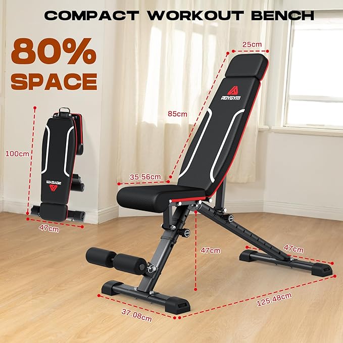 Weight Bench, 880lbs Capacity Adjustable Workout Bench with Headrest for Bench Press, Fast Folding Incline Decline Flat Bench for Home Gym