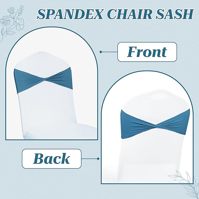 MDS Pack of 10 Spandex Chair Sashes Bows Elastic Stretch Dining Chair Bands Ties Without Slider Buckle Universal fits for Wedding Baby Shower Birthday Party Banquet Event Decoration - Dark Teal