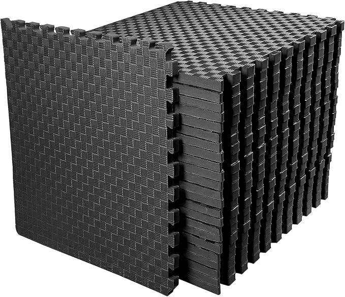 BalanceFrom Puzzle Exercise Mat 1' Thick, EVA Interlocking Foam Floor Tiles for Home Gym, Mat for Home Workout Equipment, Floor Padding for Kids, Black, 24 in x 24 in x 1 in, 72 Sq Ft - 18 Tiles