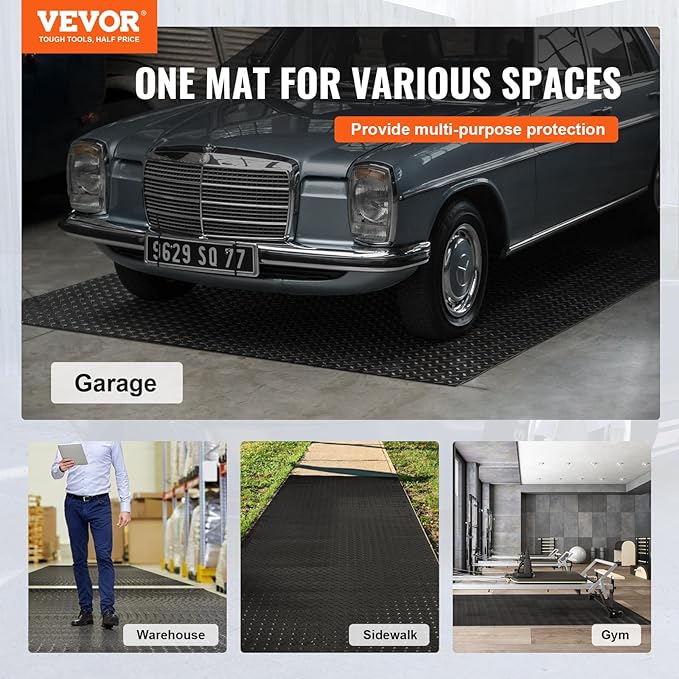VEVOR Garage Floor Mats, 2 Rolls x 17 x 3.6 Ft PVC Garage Flooring Roll, Non-Slip Diamond Texture, 123.14 sq.ft Covering Space, Black Garage Mats for Under Cars, Garage Industry Gym