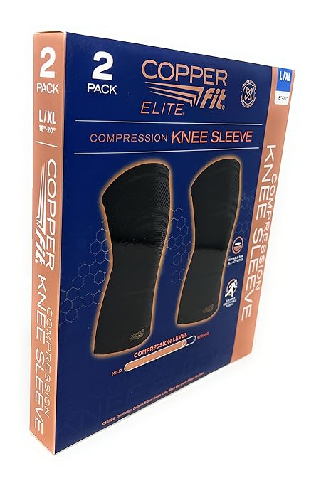 Copperfit Elite Knee Support Knee Sleeve for Joint Pain and Arthritis Relief L/XL - 2 Pack