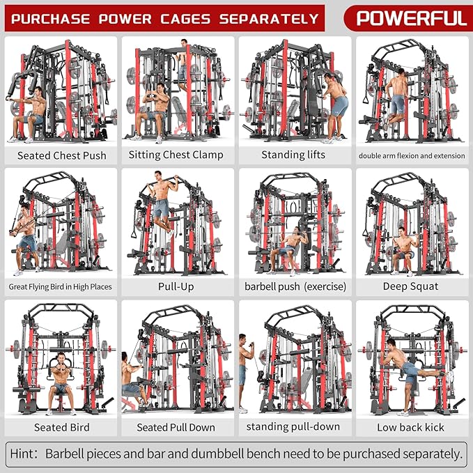 Multi-Purpose Squat Rack,Smith Machine Weight Rack Set with Cable Crossover System, Home Gym Power Racks, Power Racks and Packages
