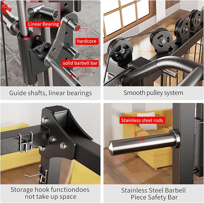 Multi-Purpose Squat Rack,Smith Machine Weight Rack Set with Cable Crossover System, Home Gym Power Racks, Power Racks and Packages