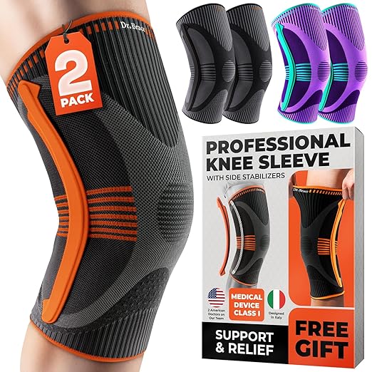 DR. BRACE ELITE Knee Brace with Size Stabilizer (2 Pack) Knee Brace for Women & Men, Workout, Sports, Daily Knee Compression Sleeve for Maximum Knee Pain Support & Fast Recovery (Mars, X-Large) 2