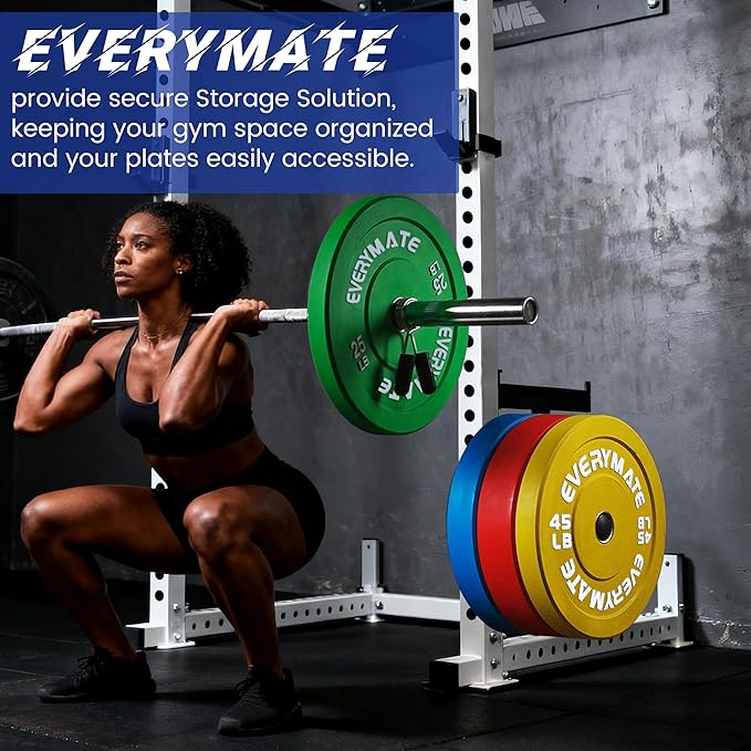 EVERYMATE Power Rack & Squat Rack Attachments Olympic Weight Plate Holder – Fits 2x2,2.3x2.3,3x3 Inch Tubes, 1" or 5/8" Hole – Bumper Plate Storage