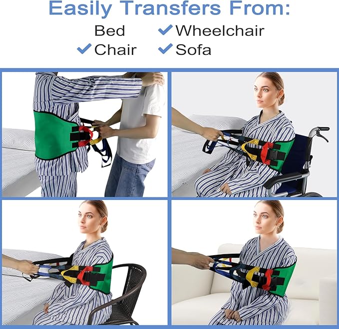 Sling for Seniors, Widened Back Curve Design Transfer Belt for Movement, Transfer Boards for Bedridden Patient, Bed Assist Handle, Back Lift Belt for Patient Care (Green)