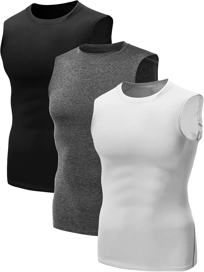 NELEUS Men's 3 Pack Athletic Compression Under Base Layer Sport Tank Top