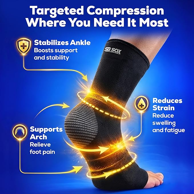 SB SOX Ankle Compression Sleeve for Men and Women (1 Pair) - Ankle Brace Support Stabilizer for Sprained Ankle, Achilles Tendonitis, Sports