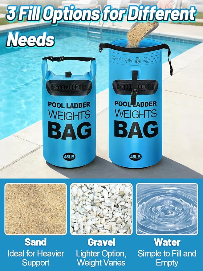 Heavy Duty Pool Ladder Weights - 45lbs Fillable Universal Sand Bags Step Anchors, 500D PVC Waterproof Tear-Resistance Foldable Sandbags for Above Ground Swimming Pools Stair Entry Systems, 2 Pack