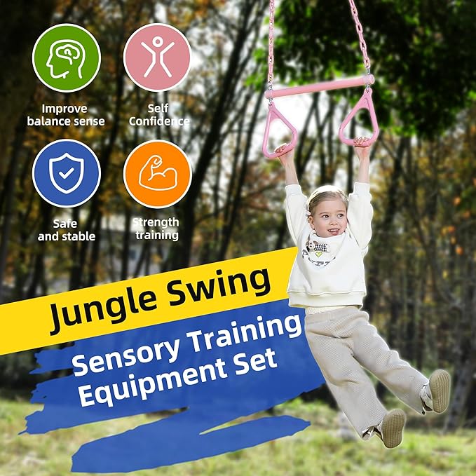 18" Pink Trapeze Swing Bar Rings 48" Heavy Duty Plastic Coated Chains Swing Set Accessories