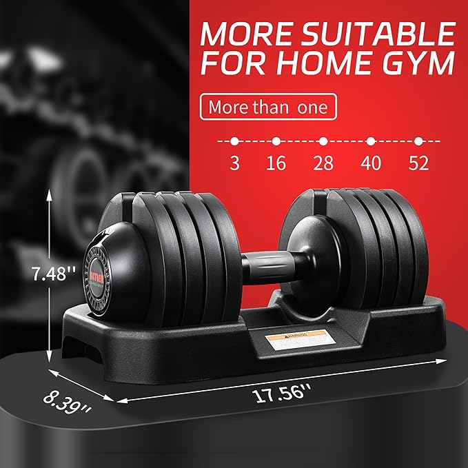 22LBS/25LBS/52LBS Single/Pair Adjustable Dumbbells Set Premium Rubber Coated Dumbbell Set with Secure Locking Mechanism for Safe & Customizable Strength Training