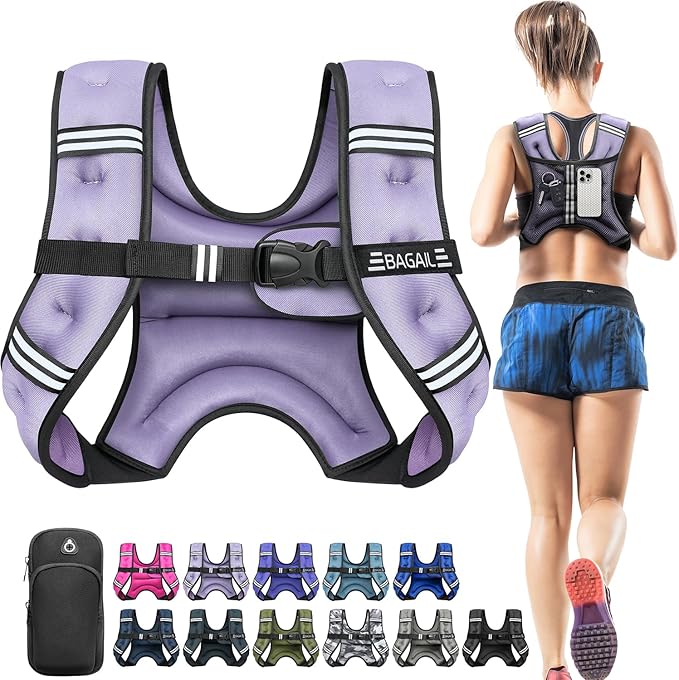 BAGAIL Comfort-Fit Weighted Vest for Woman, Even Weight Distribution, Faster Weight Loss, No-Chafe or Bounce for Walking & Running with Detachable Phone Pouch & Reflective Stripes (Available 5-30lbs)