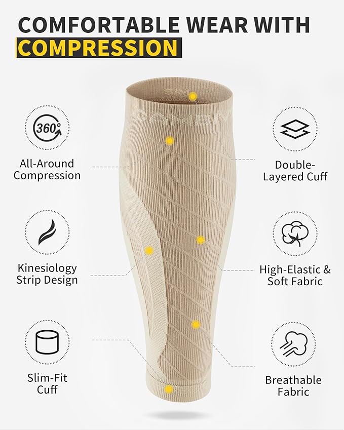 CAMBIVO 3-Pair Calf Compression Sleeves for Men & Women – Footless Socks for Shin Splints & Leg Pain Relief, 1 Pair Available