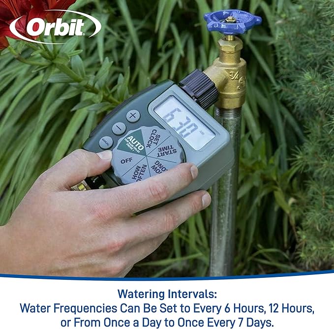 Orbit Programmable Digital Hose Watering Timer - 1 Outlet - Battery Powered - with LCD Screen - Built-in Rain Delay - Water-Resistant - 62061