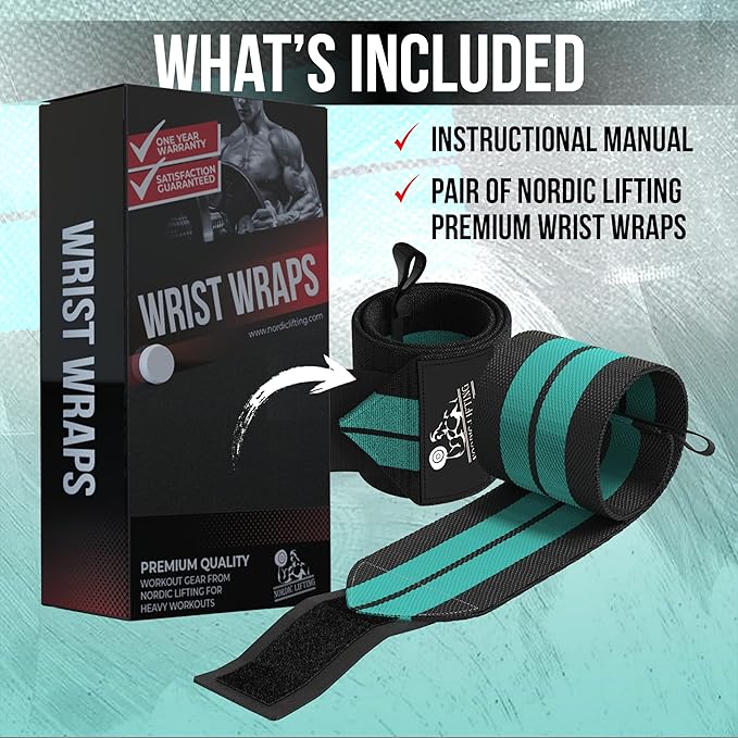 Nordic Lifting Wrist Wraps (1 Pair/2 Wraps) – Lifting Wrist Wraps with Thumb Loop for Weightlifting, Powerlifting & CrossFit – Durable Wrist Support Straps for Men & Women – Gym Essentials for Heavy Lifts