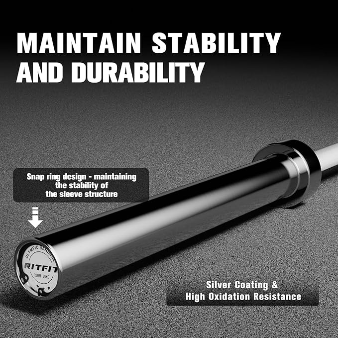 RitFit Elite 7ft Olympic Barbell, Robust 45lb Barbell for Weightlifting and Powerlifting, Superior Olympic Bar with Exceptional 500lbs Load Capacity, Weight Bar for 2” Standard Plates