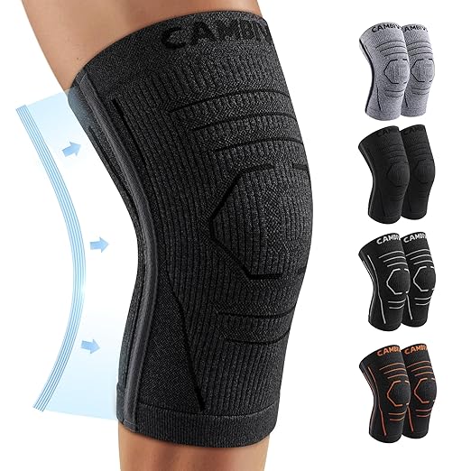 CAMBIVO Knee Brace for Women and Men with Side Stabilizer 2 Pack, Lightweight Knee Compression Sleeves for Knee Pain Relief, Knee Sleeves for Running, Workout and Daily Activities (Black, Small)