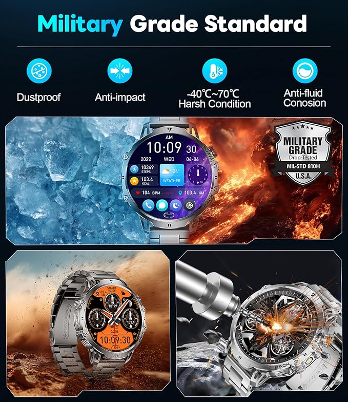 LIGE Military Smart Watches for Men(2 Bands),1000mAh/1.85" HD Large Screen Smartwatch, Flashlight/110+ Sports Modes/IP68 Waterproof/Sleep Monitor, Fitness Tracker Watch for iOS Android,Silver
