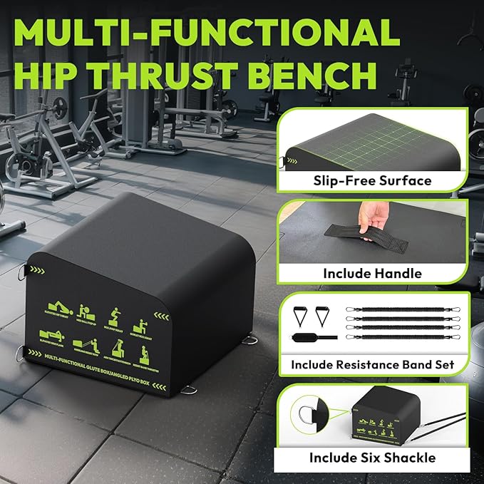 HANDBODE Hip Thrust Bench, Multi-Functional Slip-Free Hip Thrust Machine for Glute Bridge, Box Jump, Push-Ups, Squat, Ab Exercise, Suitable for Home & Gym