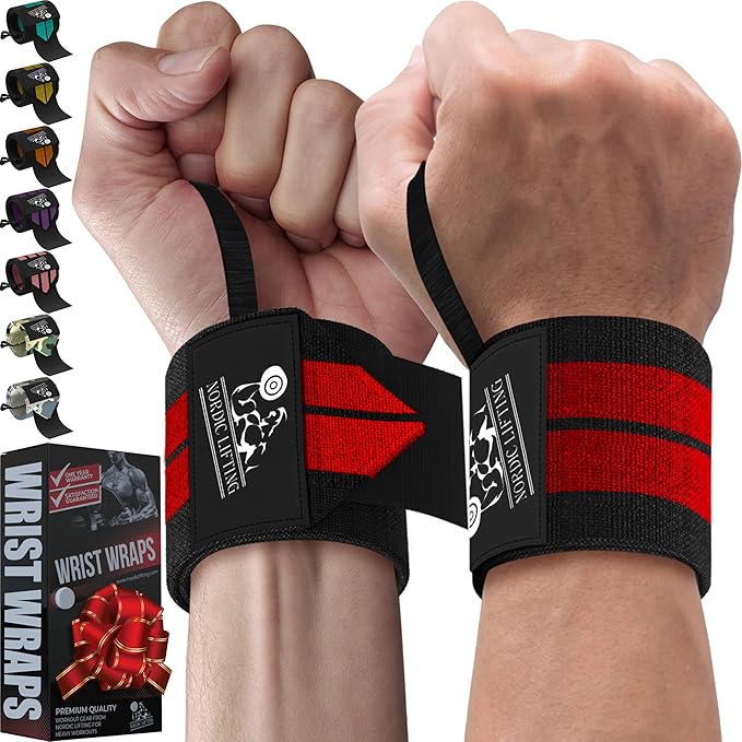 Nordic Lifting Wrist Wraps (1 Pair/2 Wraps) – Lifting Wrist Wraps with Thumb Loop for Weightlifting, Powerlifting & CrossFit – Durable Wrist Support Straps for Men & Women – Gym Essentials for Heavy Lifts