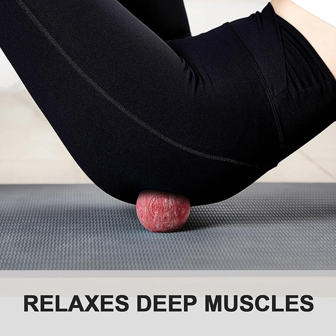 Massage Lacrosse Ball for Myofascial & Trigger Point Release, Muscle Knots, Yoga Therapy – Improves Joint Mobility & Relieves Pain – Back, Neck, Plantar Fascia, HIPS, Legs – 2.5-Inch Red Rubber