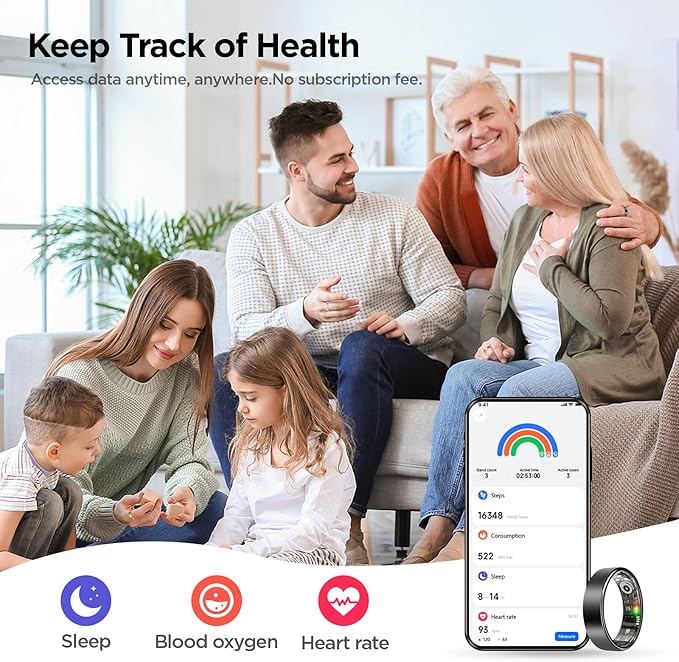 BENIO Gen 2 Smart Ring for Women & Men, Heart Rate,Fitness Tracker with Sleep，Step/Sleep/Blood Oxygen/Heart Rate Tracker, 5ATM Waterproof for iOS and Android,No Subscription